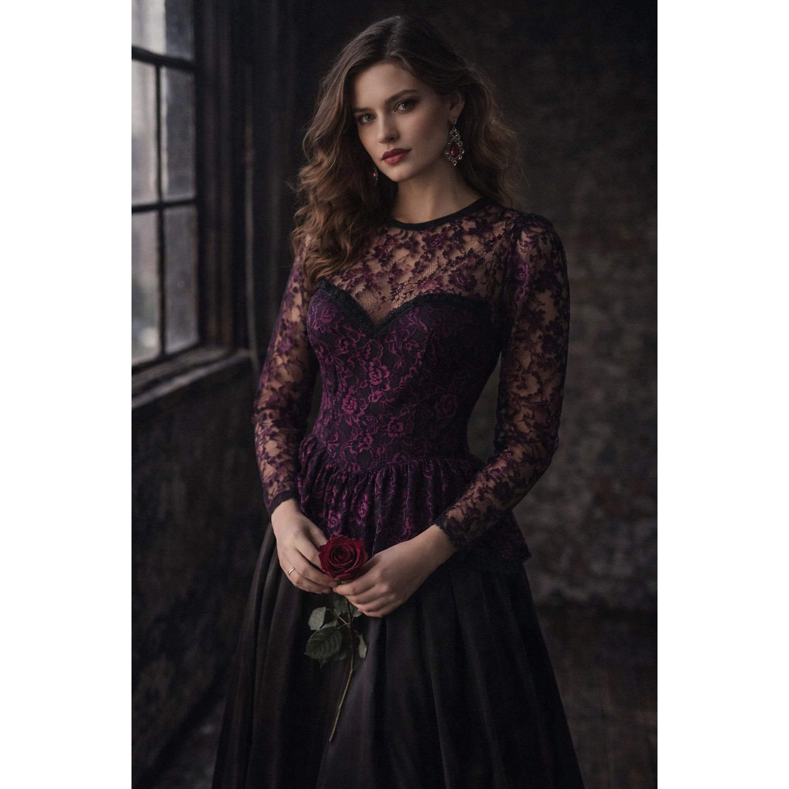 Vintage Gunne Sax Lace Dress 7 (Fits Like Xs) Black Purple Whimsigoth Peplum